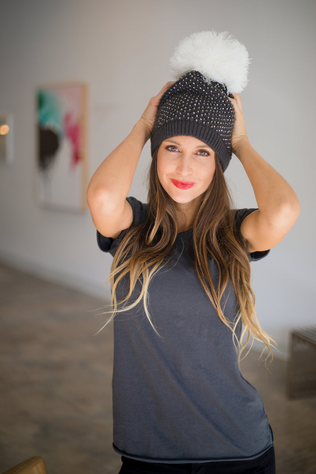 Jetwash Black Sugar Super Pom Crystal Encrusted Hat Front View