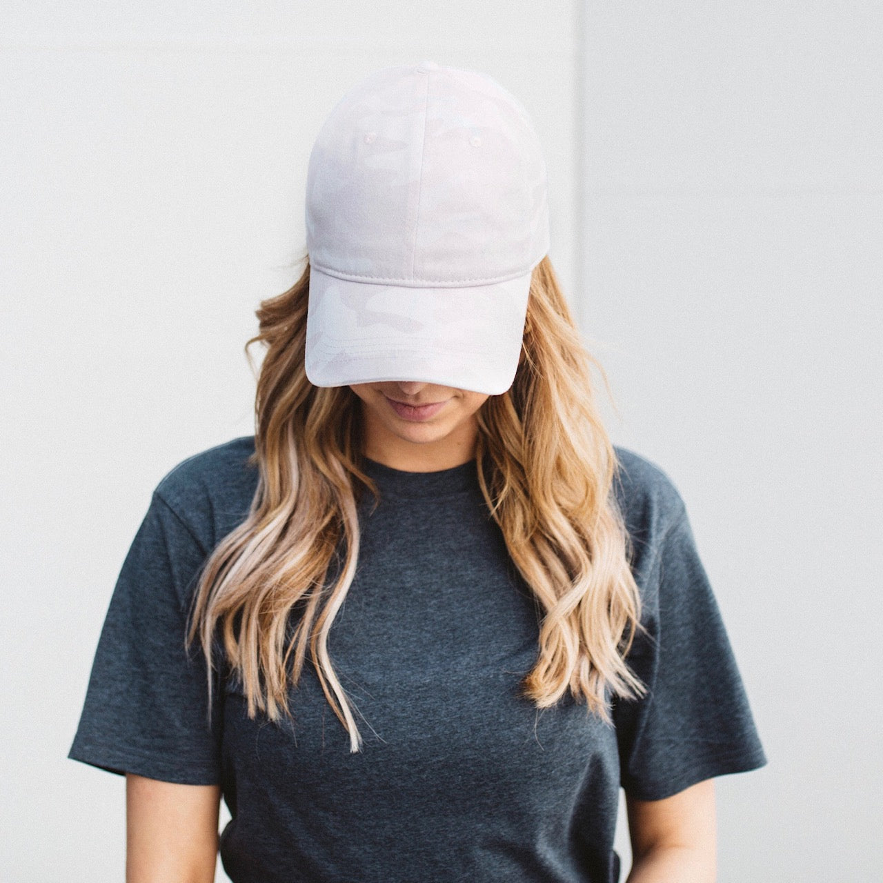 Arctic White Camo Uncle Garment Washed Baseball Cap Top View