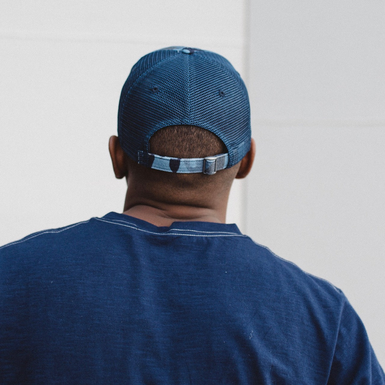 Deep Navy Camo Johnnie Distressed Meshback Trucker Hat Back View