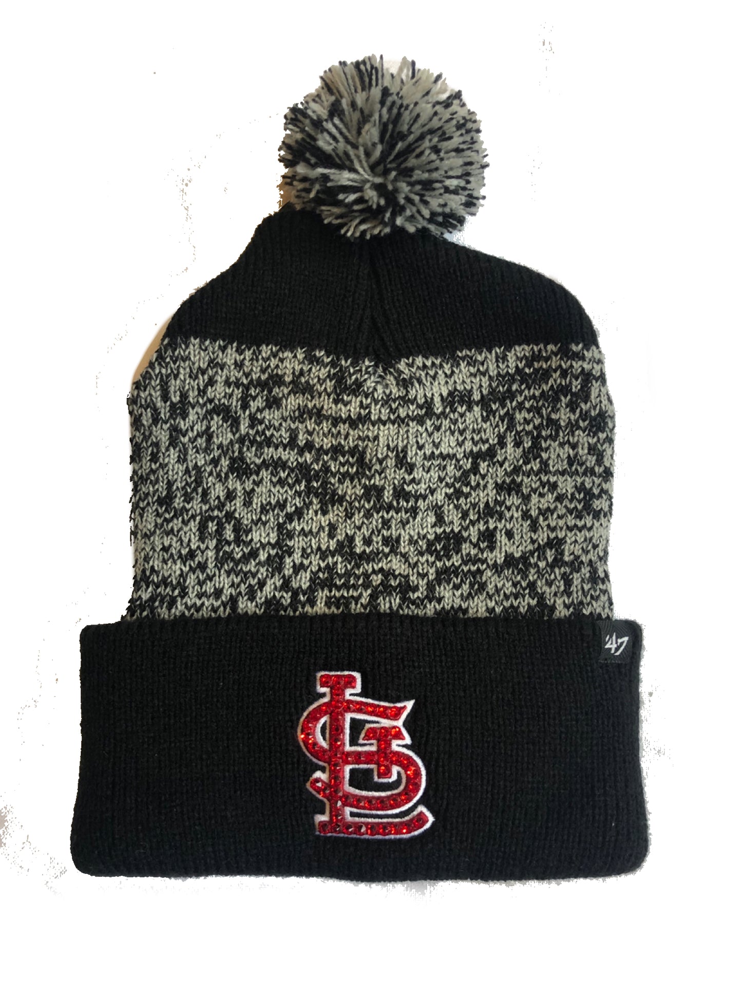Blinged St. Louis Cardinals Beanie Knit Hat Pom Black Grey Gray