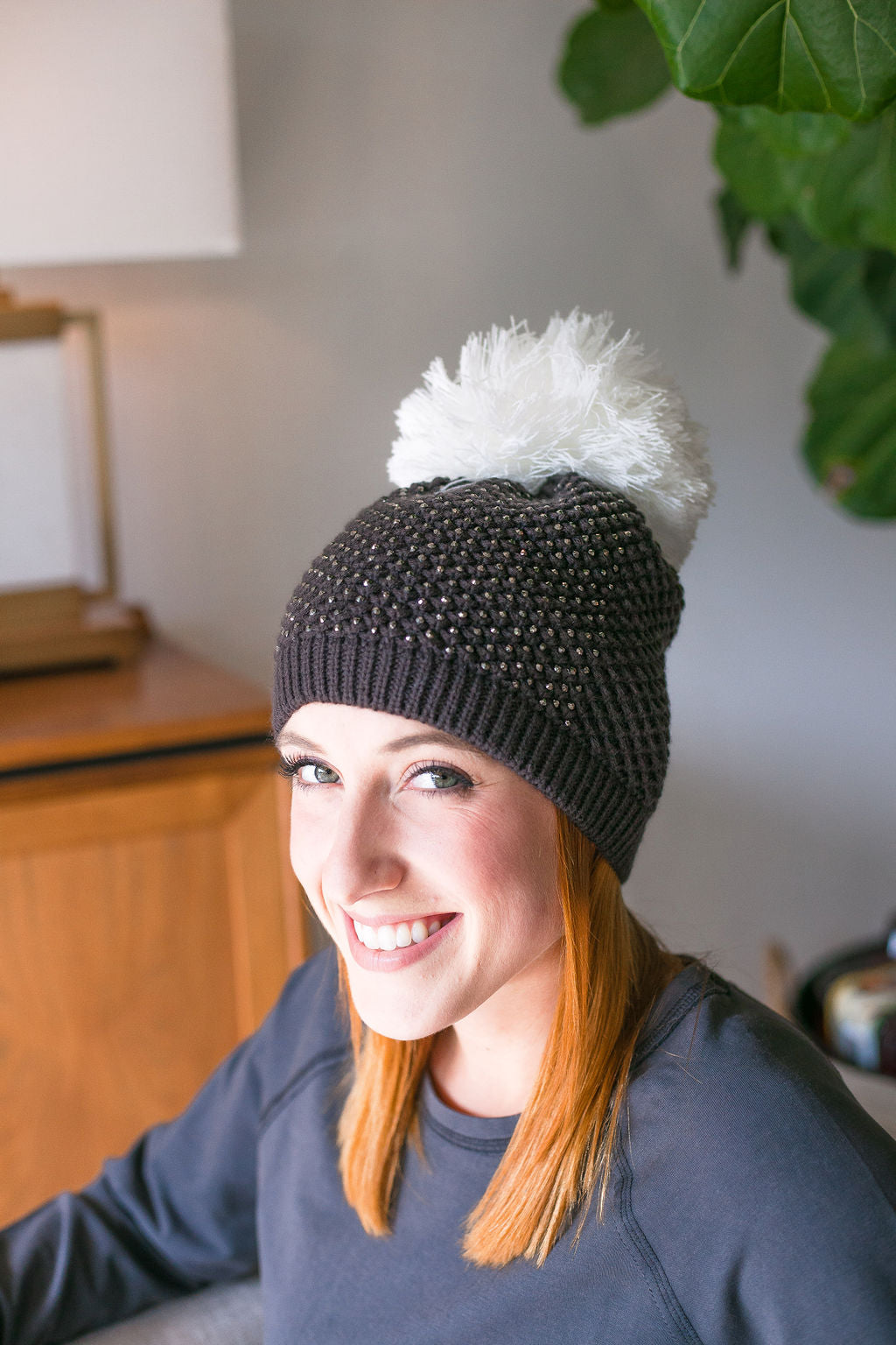 Jetwash Black Sugar Super Pom Crystal Encrusted Hat Side View