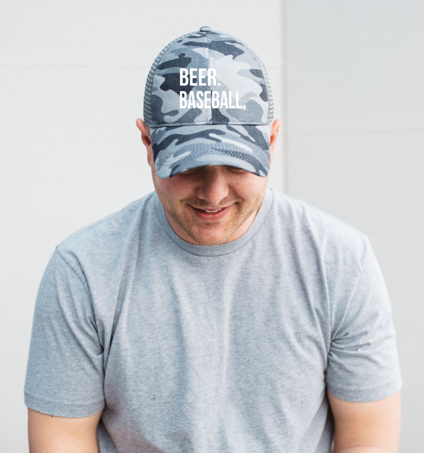 BEER. BASEBALL. camo trucker cap