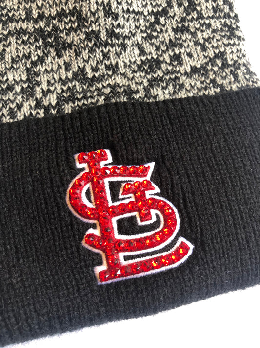 Blinged St. Louis Cardinals Beanie Knit Hat Pom Black Grey Gray