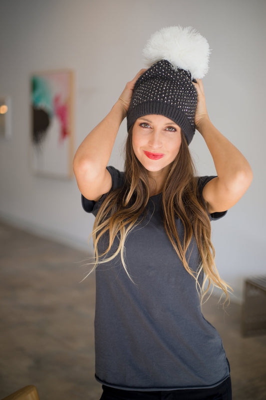 Jetwash Black Sugar Super Pom Crystal Encrusted Hat Front View 