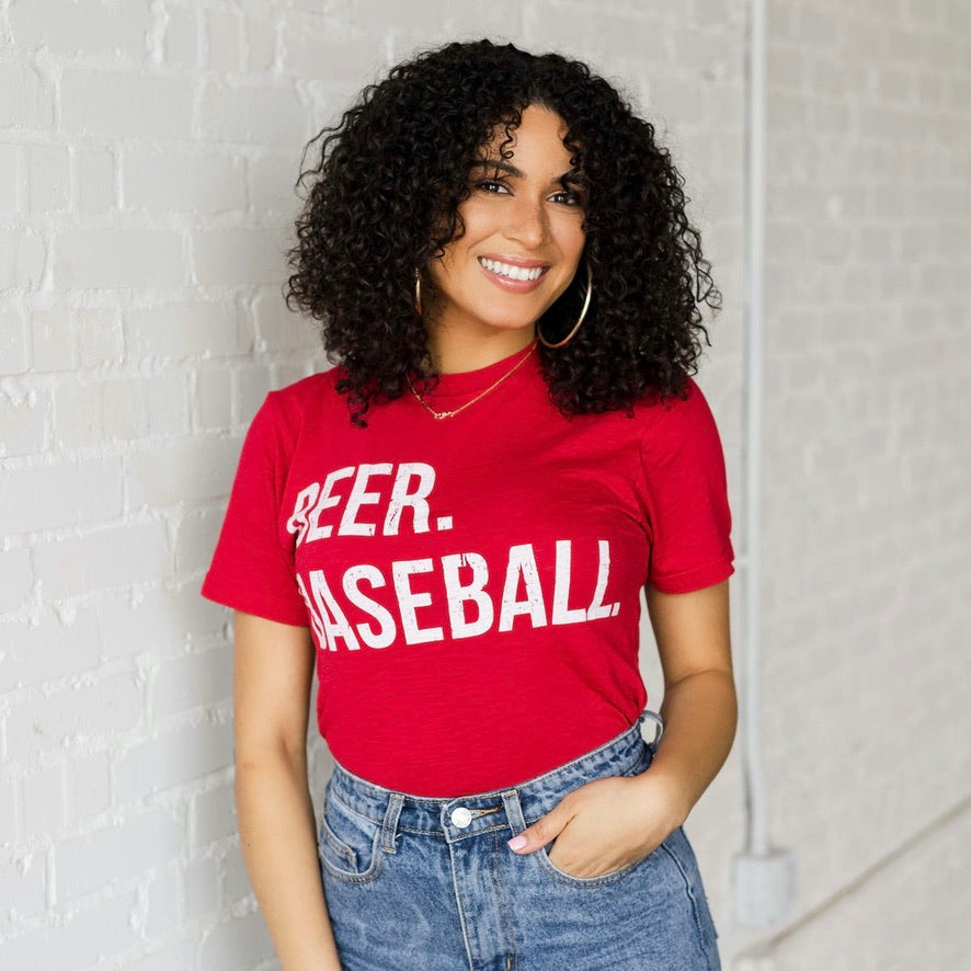 Beer. Baseball. Tri-blend Tee Red