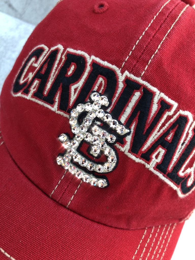White & Red STL Cardinals Bling Hat Swarovski Crystals 