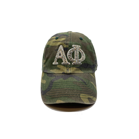 Alpha Phi '47 brand camo camouflage clean up with crystal bling