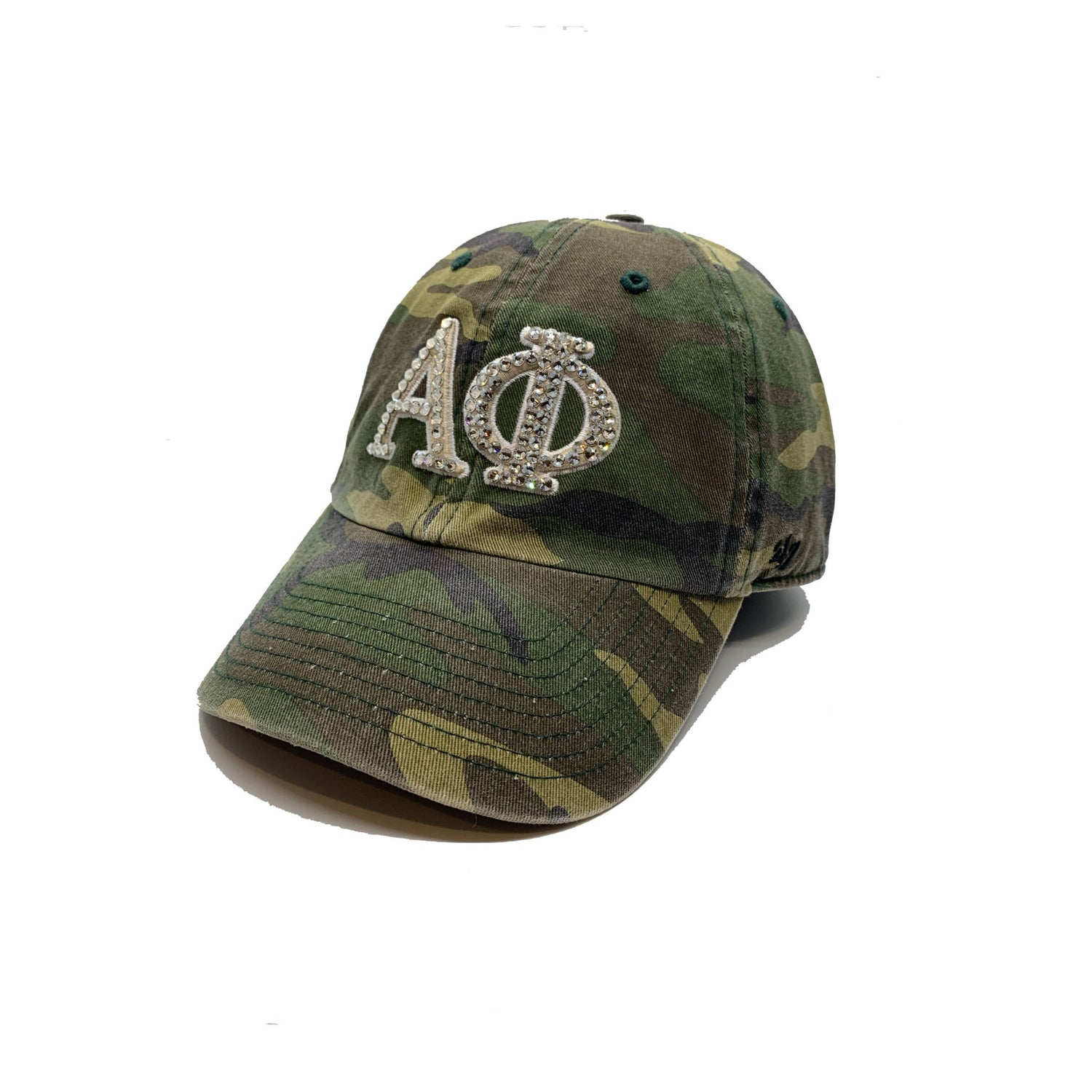 Alpha Phi '47 brand camo camouflage clean up with crystal bling