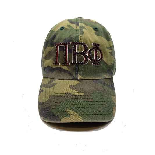 Pi Beta Phi '47 brand camo camouflage clean up hat with crystal bling