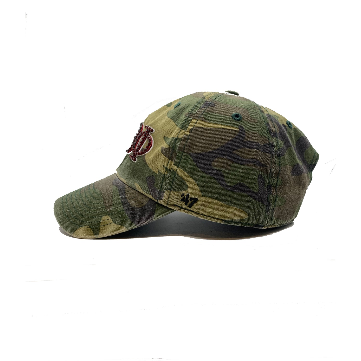 Pi Beta Phi '47 brand camo camouflage clean up hat with crystal bling